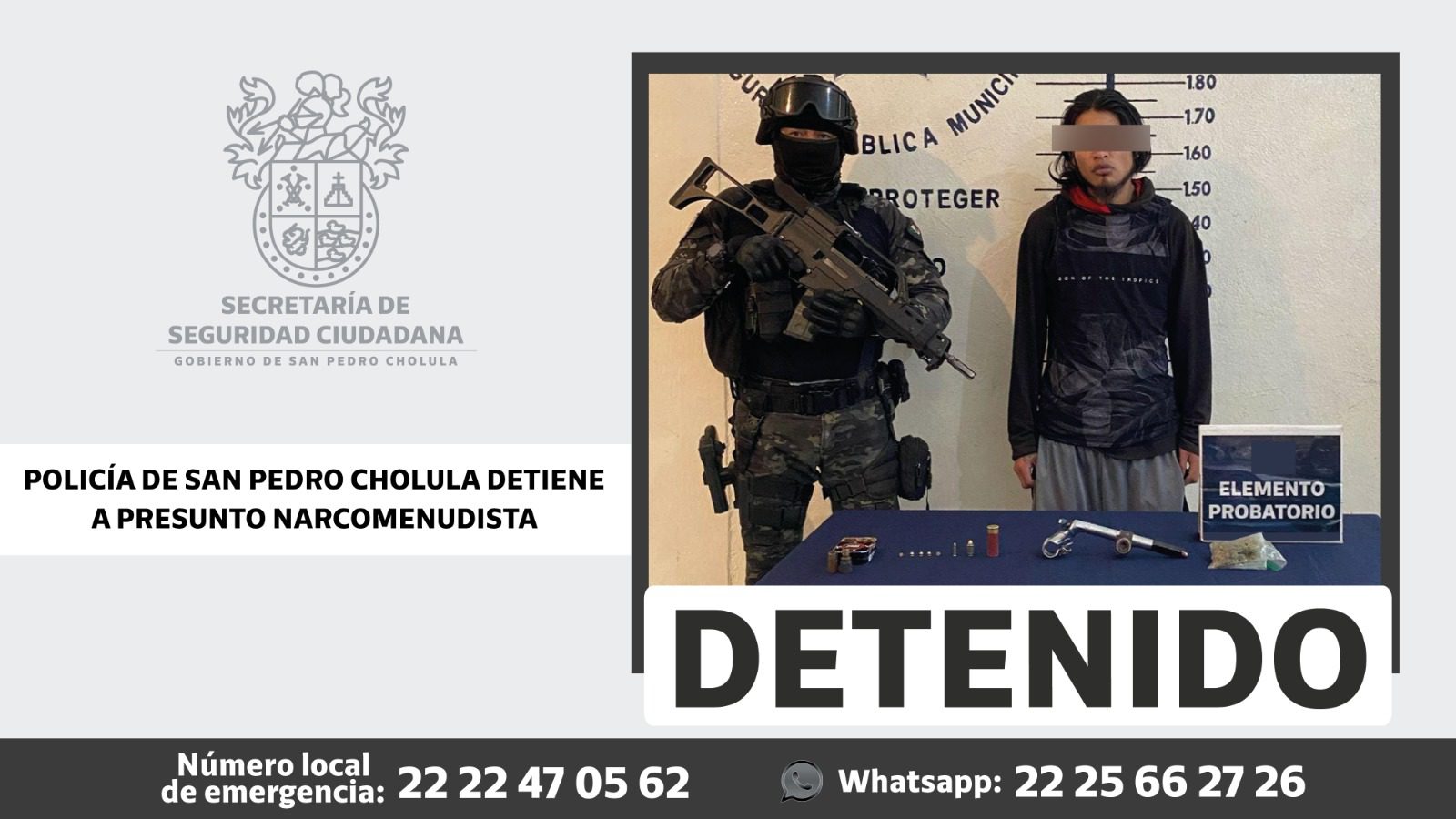  Policía de San Pedro Cholula detiene a presunto narcomenudista