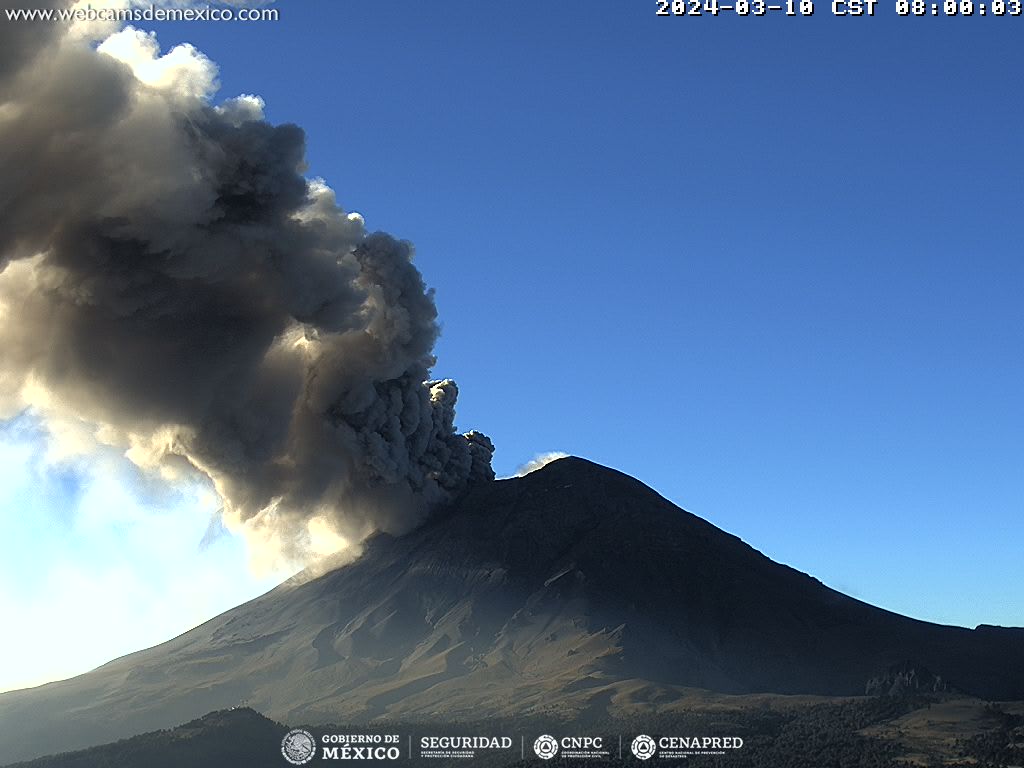  Regular la calidad del aire en la zona Metropolitana, nueve exhalaciones y mil 394 minutos de tremor del volcán Popocatépetl