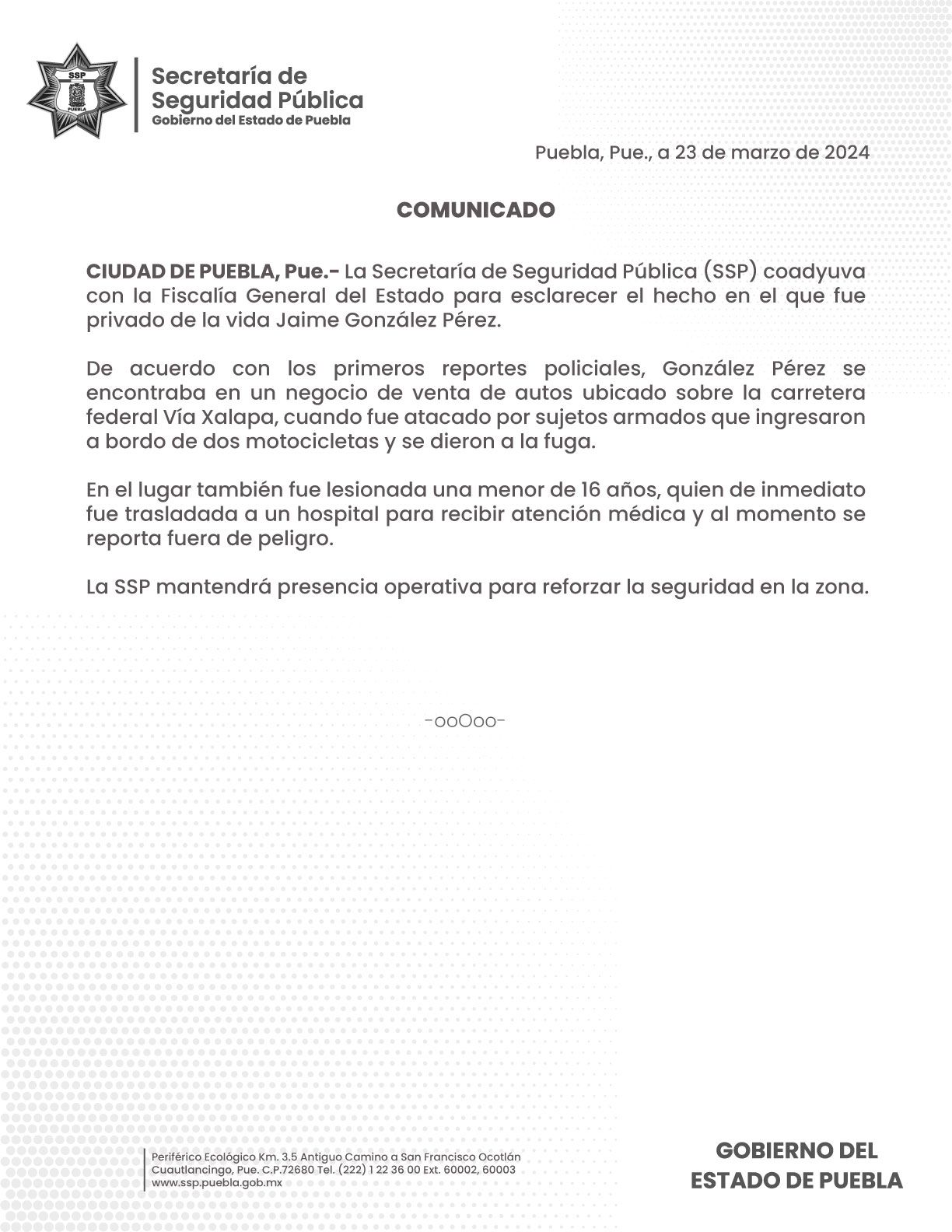  COMUNICADO SSP Puebla
