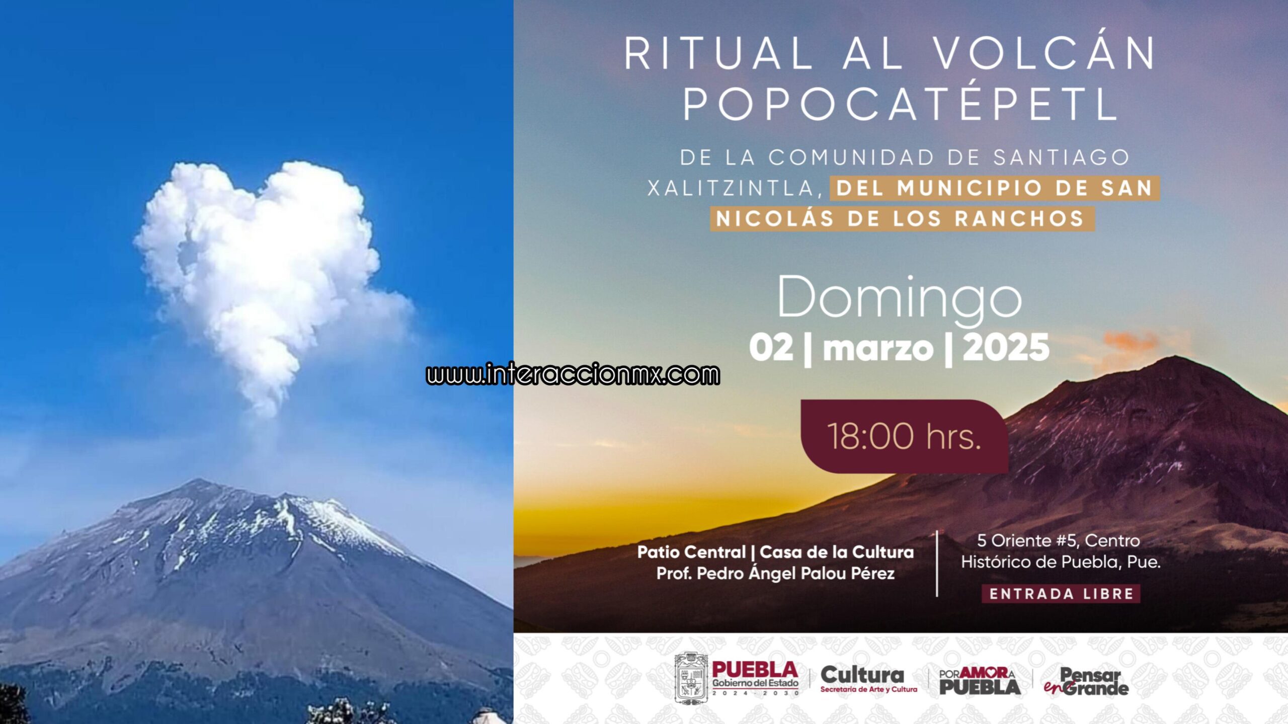  Ritual al Popocatépetl en Casa de Cultura este domingo 2 de Marzo