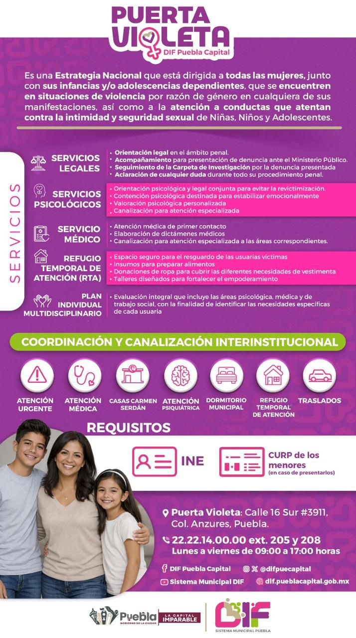  Fortalece DIF Puebla Capital atención a mujeres víctimas de violencia con el programa “Puerta Violeta”