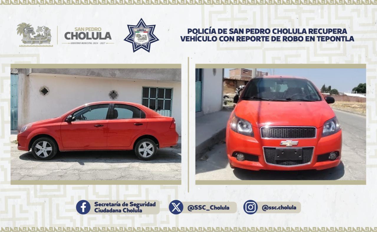  Policía de San Pedro Cholula recupera vehículo con reporte de robo en Tepontla