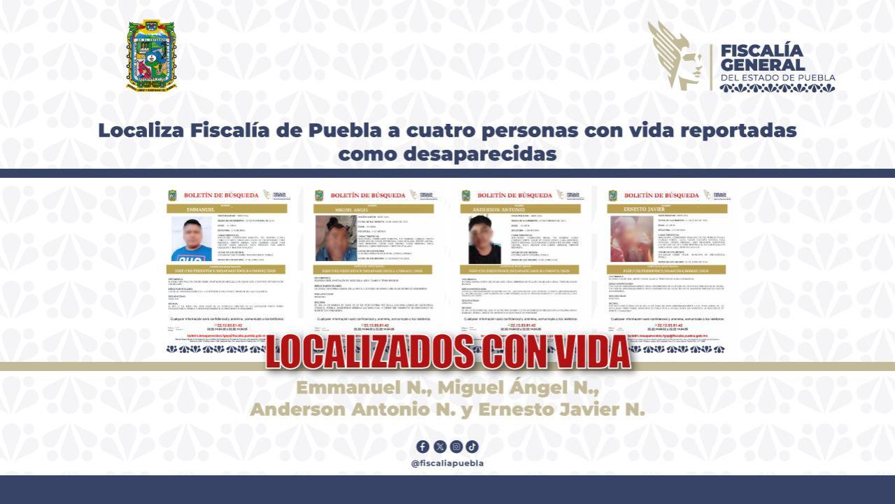  Localiza Fiscalía de Puebla a cuatro personas con vida reportadas como desaparecidas